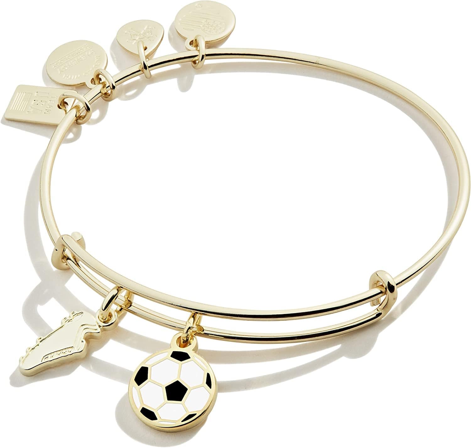 Alex and Ani Collaborations Expandable Bangle for Women, Team USA Duo Charms, Shiny Finish, 2 to 3.5 In Apparel & Accessories > Jewelry > Bracelets Alex and Ani Shiny Gold Finish Soccer 