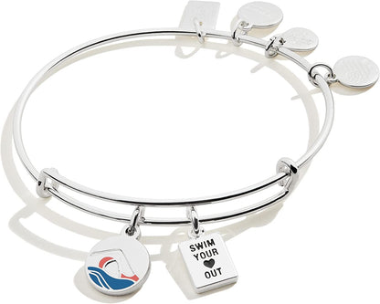 Alex and Ani Collaborations Expandable Bangle for Women, Team USA Duo Charms, Shiny Finish, 2 to 3.5 In Apparel & Accessories > Jewelry > Bracelets Alex and Ani Shiny Silver Finish Swimming 