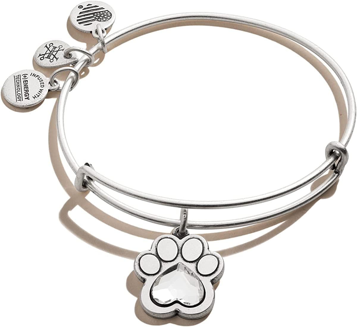 Alex and Ani Expandable Bangle for Women, Crystal Paw Prints of Love Charm, Rafaelian Finish, 2 to 3.5 In Apparel & Accessories > Jewelry > Bracelets Alex and Ani Rafaelian Silver Finish  