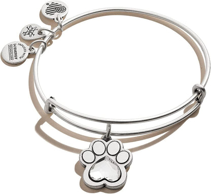 Alex and Ani Expandable Bangle for Women, Crystal Paw Prints of Love Charm, Rafaelian Finish, 2 to 3.5 In Apparel & Accessories > Jewelry > Bracelets Alex and Ani Rafaelian Silver Finish  