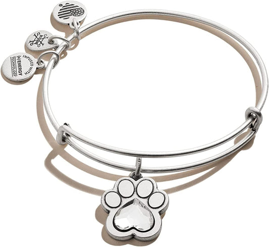 Alex and Ani Expandable Bangle for Women, Crystal Paw Prints of Love Charm, Rafaelian Finish, 2 to 3.5 In Apparel & Accessories > Jewelry > Bracelets Alex and Ani Rafaelian Silver Finish  