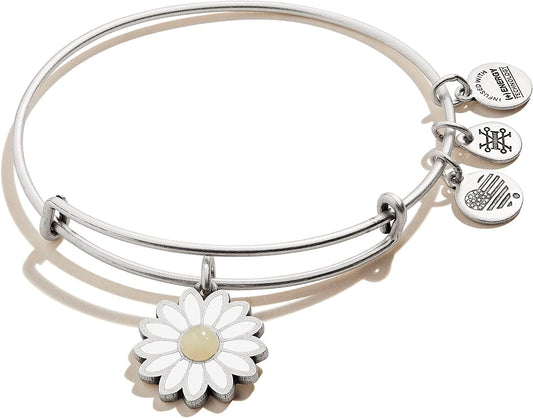 Alex and Ani Expandable Bangle for Women, Daisy Charm, Pineapple Jasper Gemstone, Rafaelian Finish, 2 to 3.5 In Apparel & Accessories > Jewelry > Bracelets Alex and Ani Rafaelian Silver Finish  