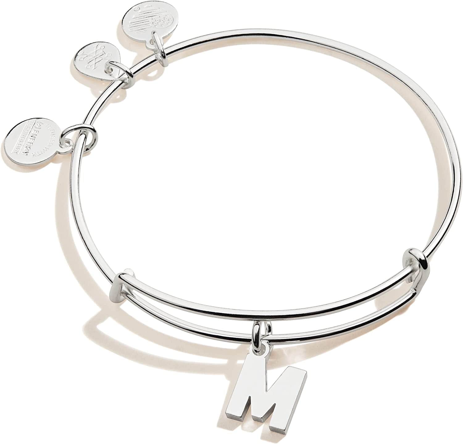 Alex and Ani Expandable Bangle for Women, Initials a to Z Letter Charms, Shiny Finish, 2 to 3.5 In Apparel & Accessories > Jewelry > Bracelets Alex and Ani Shiny Silver Finish Initial M 
