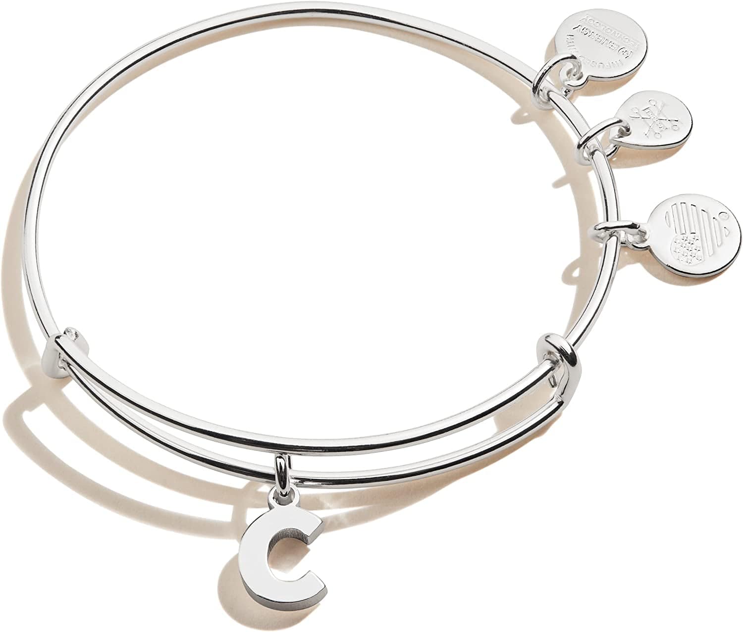 Alex and Ani Expandable Bangle for Women, Initials a to Z Letter Charms, Shiny Finish, 2 to 3.5 In Apparel & Accessories > Jewelry > Bracelets Alex and Ani Shiny Silver Finish Initial C 