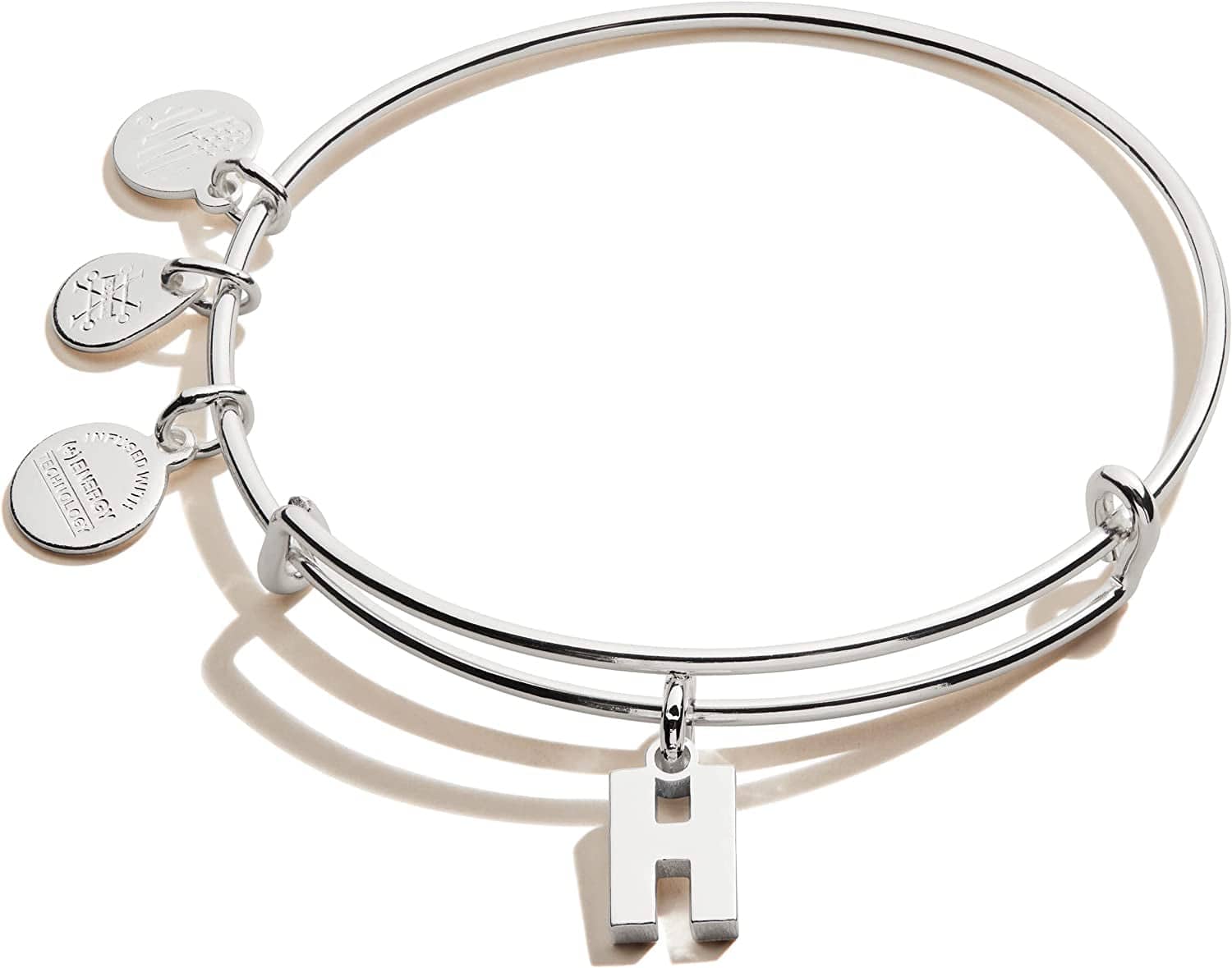 Alex and Ani Expandable Bangle for Women, Initials a to Z Letter Charms, Shiny Finish, 2 to 3.5 In Apparel & Accessories > Jewelry > Bracelets Alex and Ani Shiny Silver Finish Initial H 