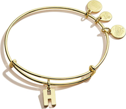 Alex and Ani Expandable Bangle for Women, Initials a to Z Letter Charms, Shiny Finish, 2 to 3.5 In Apparel & Accessories > Jewelry > Bracelets Alex and Ani Shiny Gold Finish Initial H 