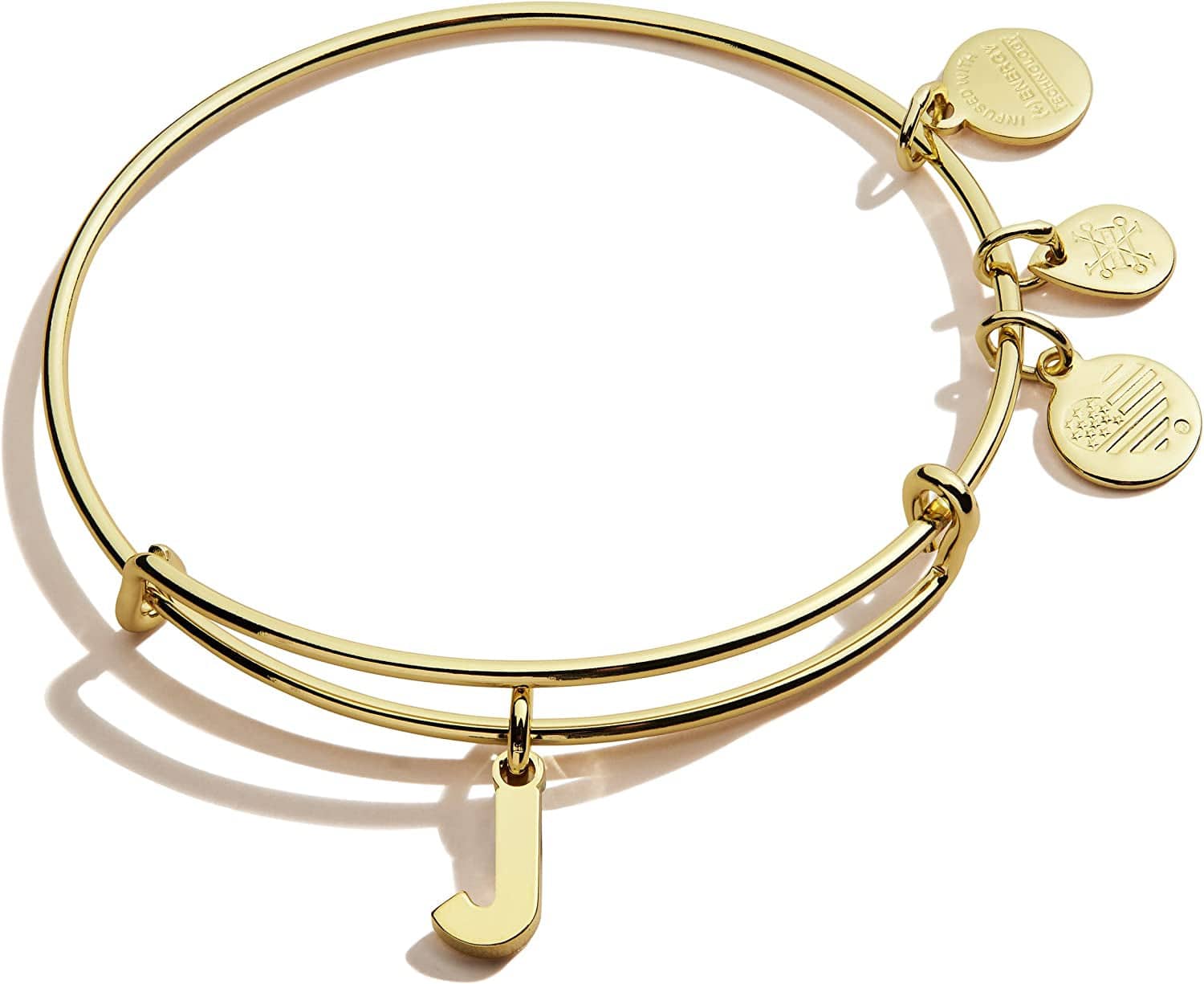 Alex and Ani Expandable Bangle for Women, Initials a to Z Letter Charms, Shiny Finish, 2 to 3.5 In Apparel & Accessories > Jewelry > Bracelets Alex and Ani Shiny Gold Finish Initial J 