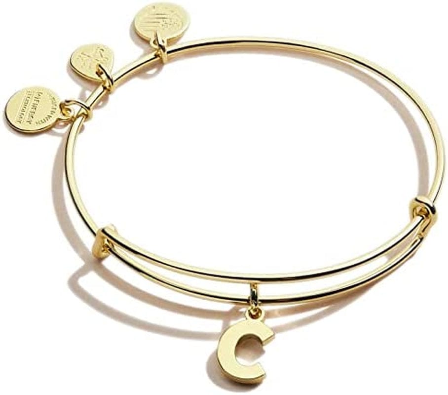 Alex and Ani Expandable Bangle for Women, Initials a to Z Letter Charms, Shiny Finish, 2 to 3.5 In Apparel & Accessories > Jewelry > Bracelets Alex and Ani Shiny Gold Finish Initial C 
