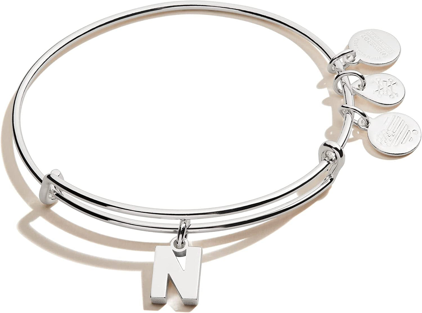 Alex and Ani Expandable Bangle for Women, Initials a to Z Letter Charms, Shiny Finish, 2 to 3.5 In Apparel & Accessories > Jewelry > Bracelets Alex and Ani Shiny Silver Finish Initial N 