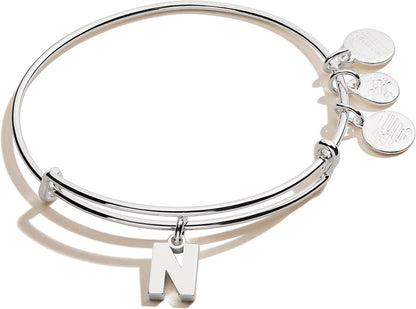 Alex and Ani Expandable Bangle for Women, Initials a to Z Letter Charms, Shiny Finish, 2 to 3.5 In Apparel & Accessories > Jewelry > Bracelets Alex and Ani Shiny Silver Finish Initial N 