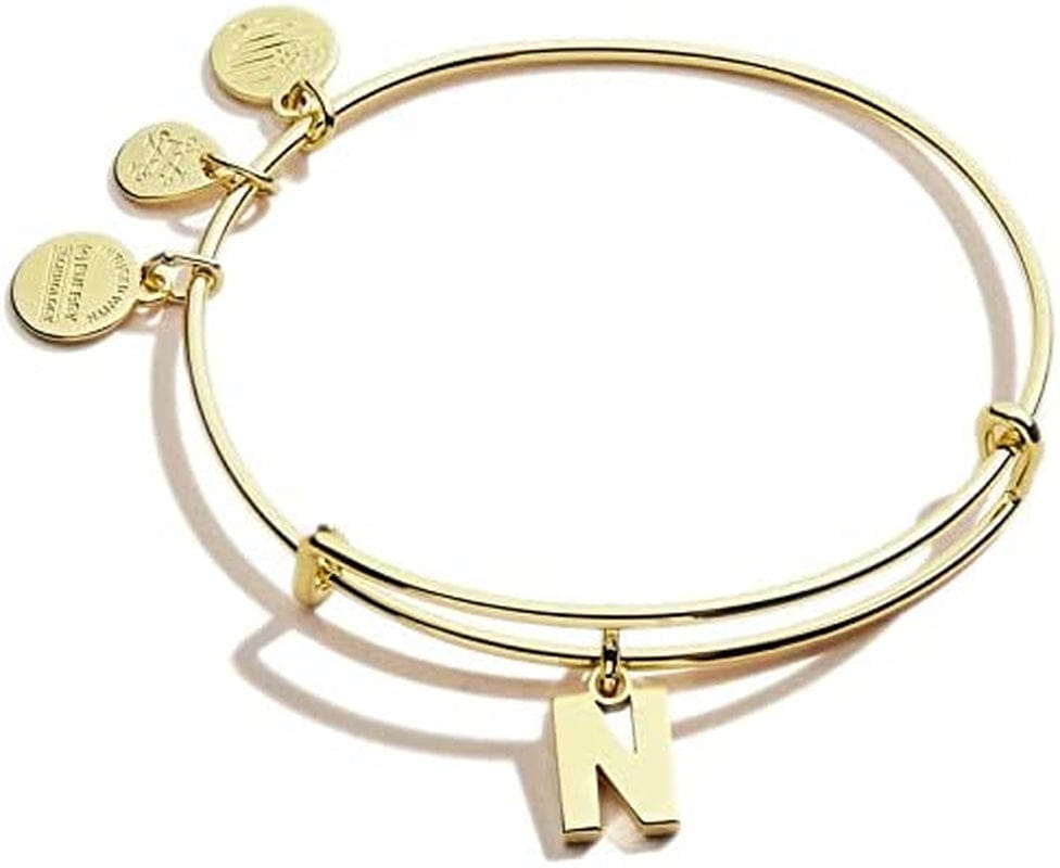 Alex and Ani Expandable Bangle for Women, Initials a to Z Letter Charms, Shiny Finish, 2 to 3.5 In Apparel & Accessories > Jewelry > Bracelets Alex and Ani Shiny Gold Finish Initial N 