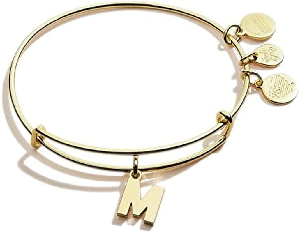 Alex and Ani Expandable Bangle for Women, Initials a to Z Letter Charms, Shiny Finish, 2 to 3.5 In Apparel & Accessories > Jewelry > Bracelets Alex and Ani Shiny Gold Finish Initial M 