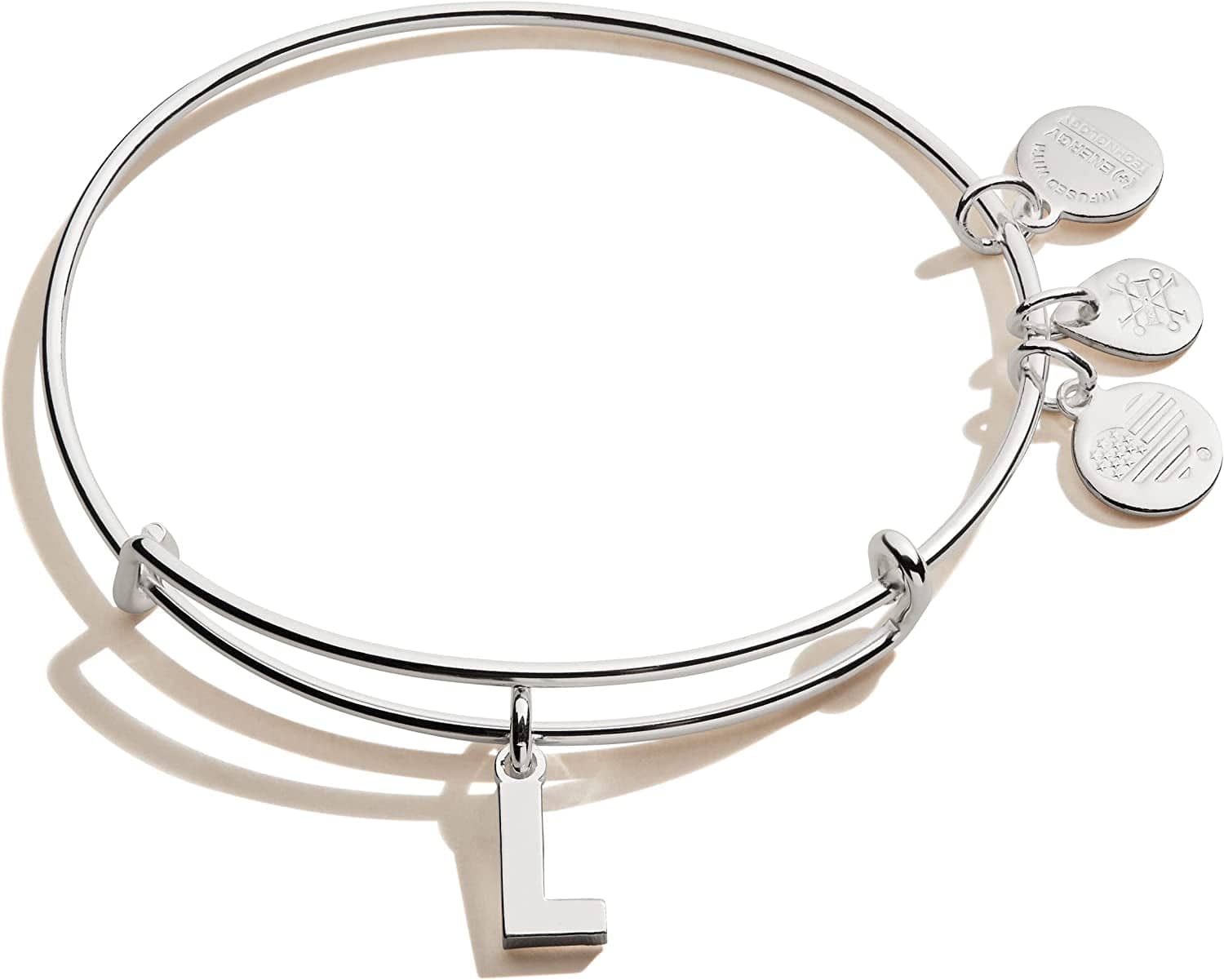 Alex and Ani Expandable Bangle for Women, Initials a to Z Letter Charms, Shiny Finish, 2 to 3.5 In Apparel & Accessories > Jewelry > Bracelets Alex and Ani Shiny Silver Finish Initial L 