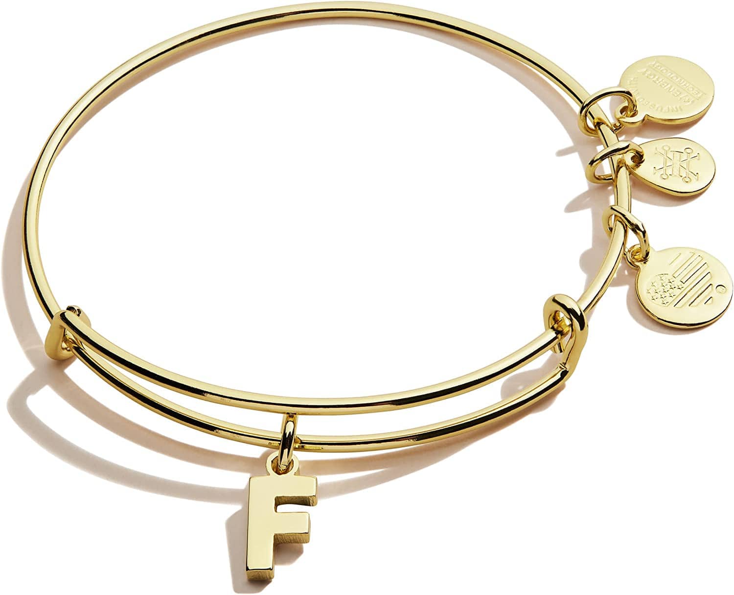 Alex and Ani Expandable Bangle for Women, Initials a to Z Letter Charms, Shiny Finish, 2 to 3.5 In Apparel & Accessories > Jewelry > Bracelets Alex and Ani Shiny Gold Finish Initial F 