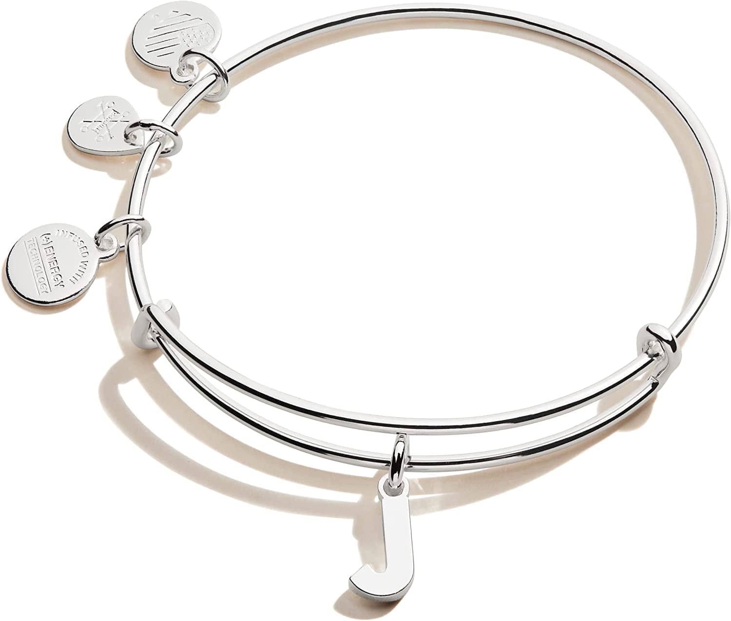 Alex and Ani Expandable Bangle for Women, Initials a to Z Letter Charms, Shiny Finish, 2 to 3.5 In Apparel & Accessories > Jewelry > Bracelets Alex and Ani Shiny Silver Finish Initial J 