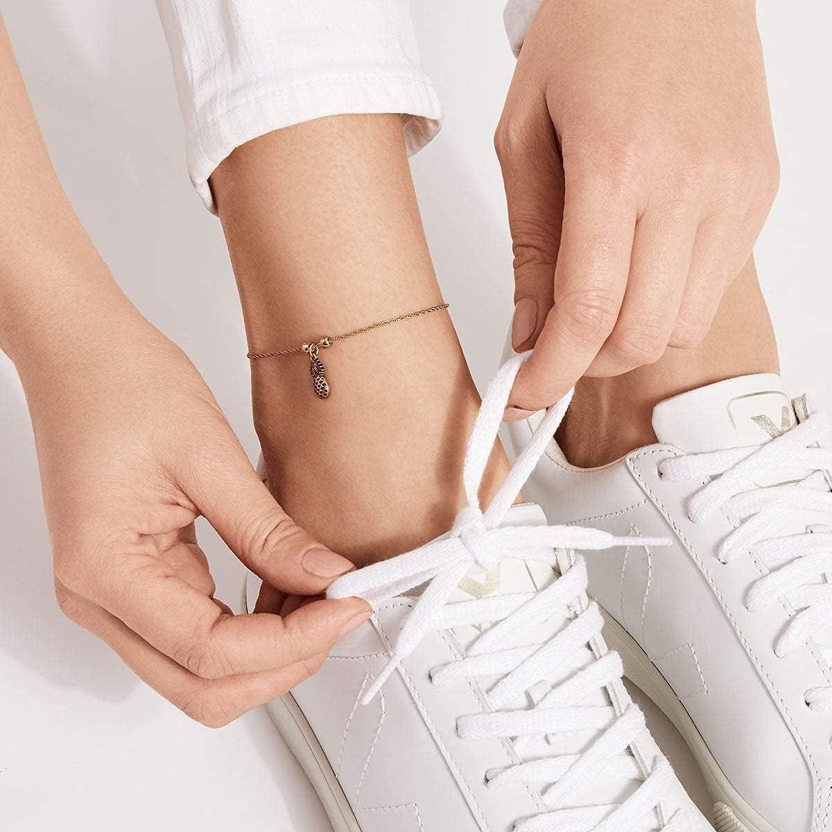 Alex and Ani Path of Symbols Adjustable Anklet for Women, Pineapple Charm, Rafaelian Gold Finish, 11.5 In Apparel & Accessories > Jewelry > Anklets Alex and Ani   