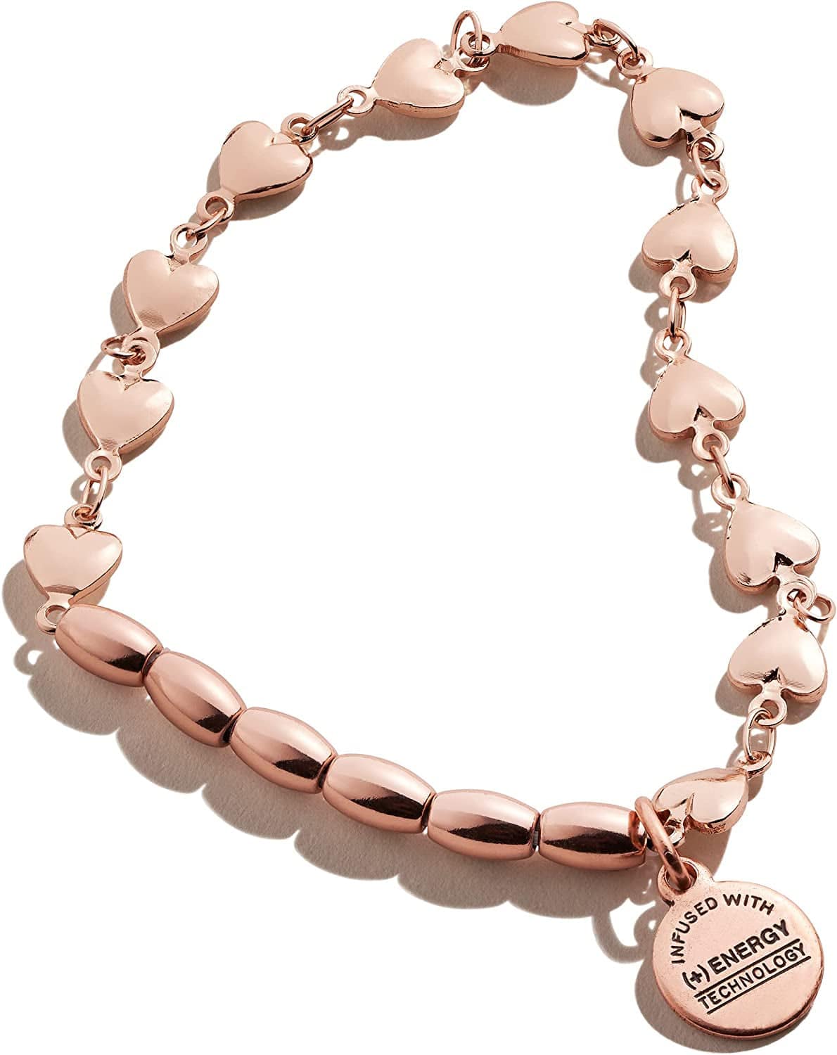 Alex and Ani Stretch Bracelet for Women, Love Heart Beads, Shiny Finish, Fits Wrists Sizes 6 to 8 In Apparel & Accessories > Jewelry > Bracelets Alex and Ani Shiny Rose Gold Finish  