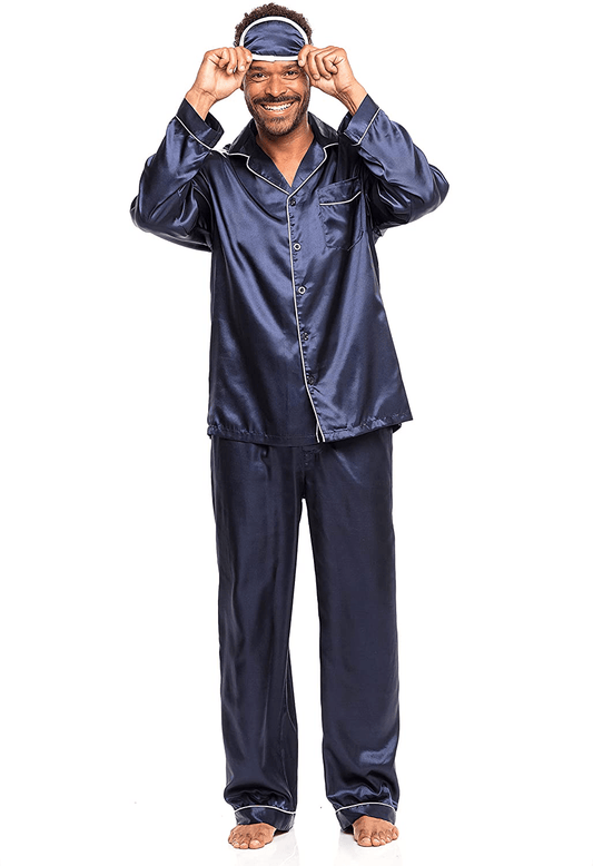 Alexander Del Rossa Men'S Button down Satin Pajama Set with Sleep Mask, Long Silk like Pjs Apparel & Accessories > Clothing > Sleepwear & Loungewear > Pajamas Kylie Max   