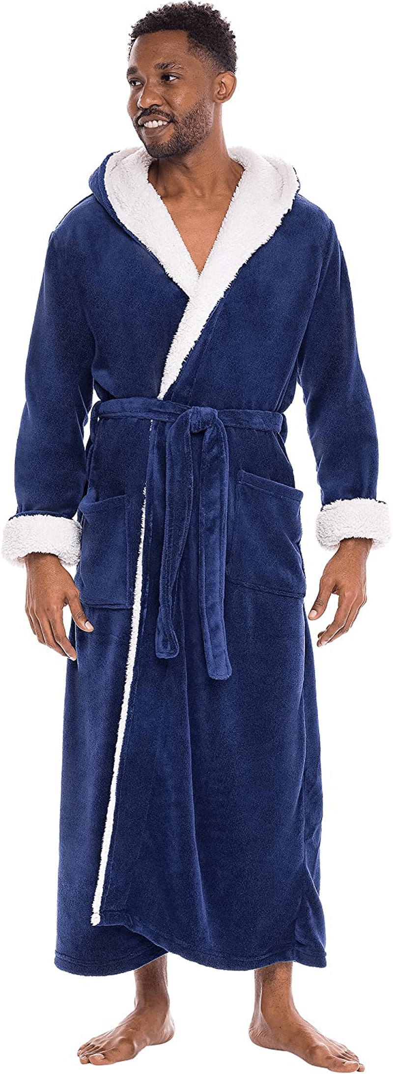 Alexander Del Rossa Men’S Robe, Big and Tall Plush Fleece Hooded Bathrobe with Sherpa and Two Large Front Pockets Apparel & Accessories > Clothing > Sleepwear & Loungewear > Robes Kylie Max   