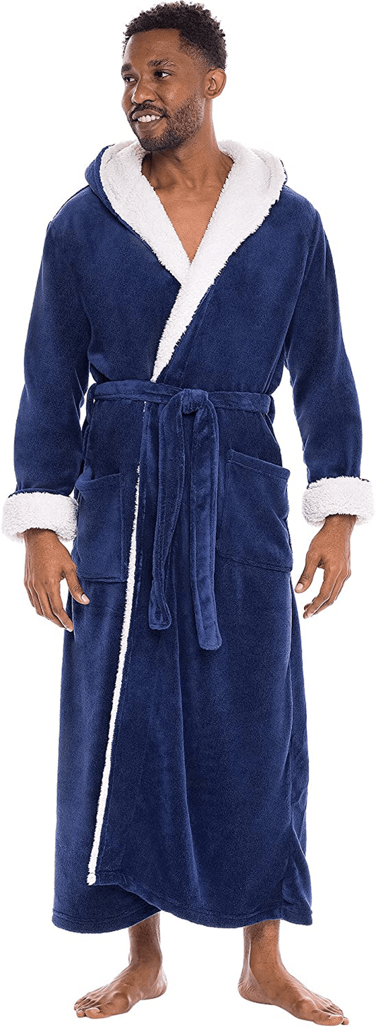 Alexander Del Rossa Men’S Robe, Big and Tall Plush Fleece Hooded Bathrobe with Sherpa and Two Large Front Pockets Apparel & Accessories > Clothing > Sleepwear & Loungewear > Robes Kylie Max   