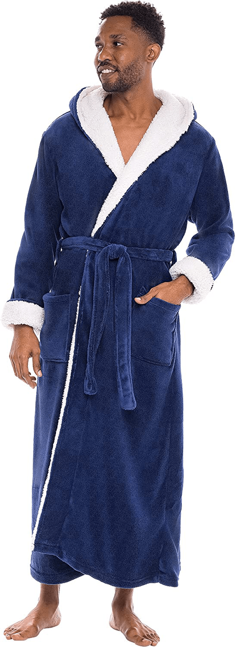 Alexander Del Rossa Men’S Robe, Big and Tall Plush Fleece Hooded Bathrobe with Sherpa and Two Large Front Pockets Apparel & Accessories > Clothing > Sleepwear & Loungewear > Robes Kylie Max   