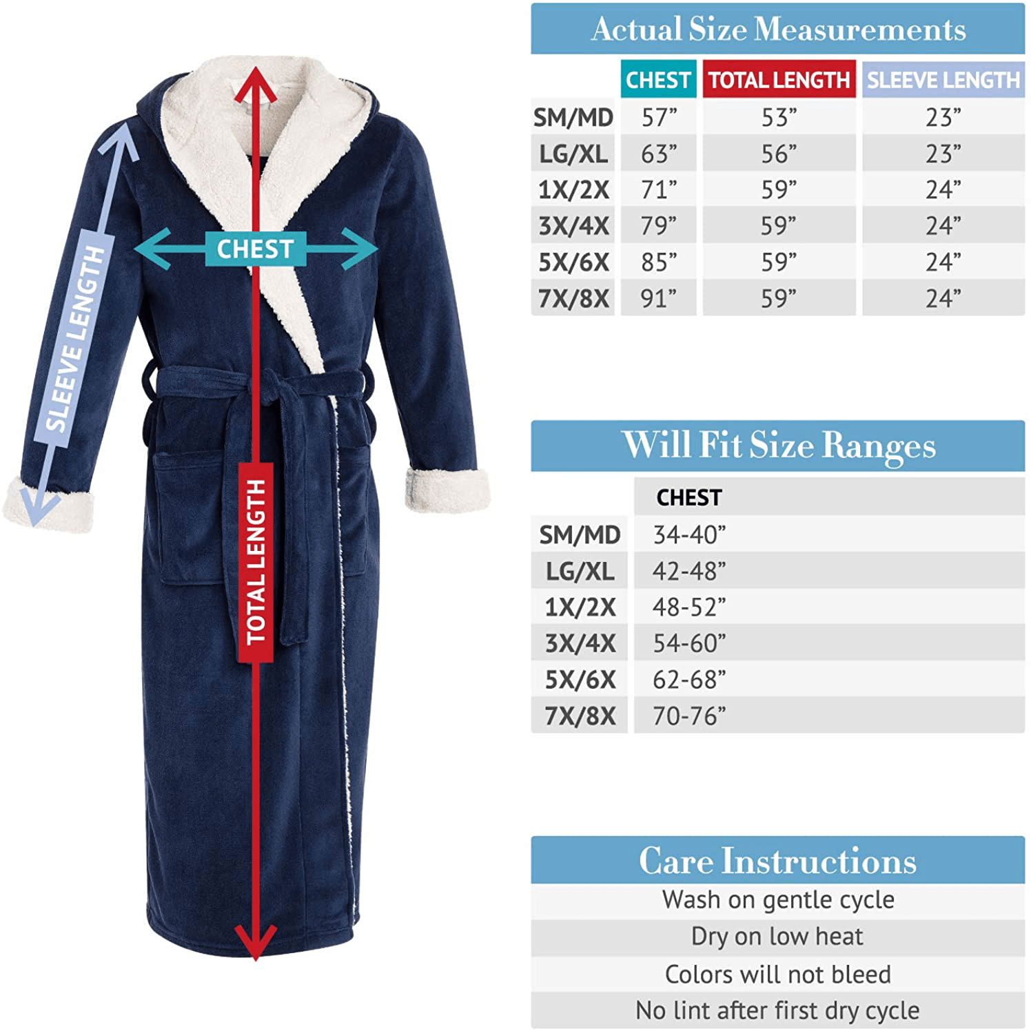 Alexander Del Rossa Men’S Robe, Big and Tall Plush Fleece Hooded Bathrobe with Sherpa and Two Large Front Pockets Apparel & Accessories > Clothing > Sleepwear & Loungewear > Robes Kylie Max   