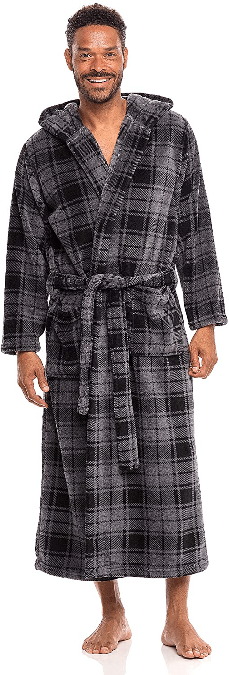 Alexander Del Rossa Men'S Warm Fleece Robe with Hood, Big and Tall Contrast Bathrobe Apparel & Accessories > Clothing > Sleepwear & Loungewear > Robes Kylie Max   
