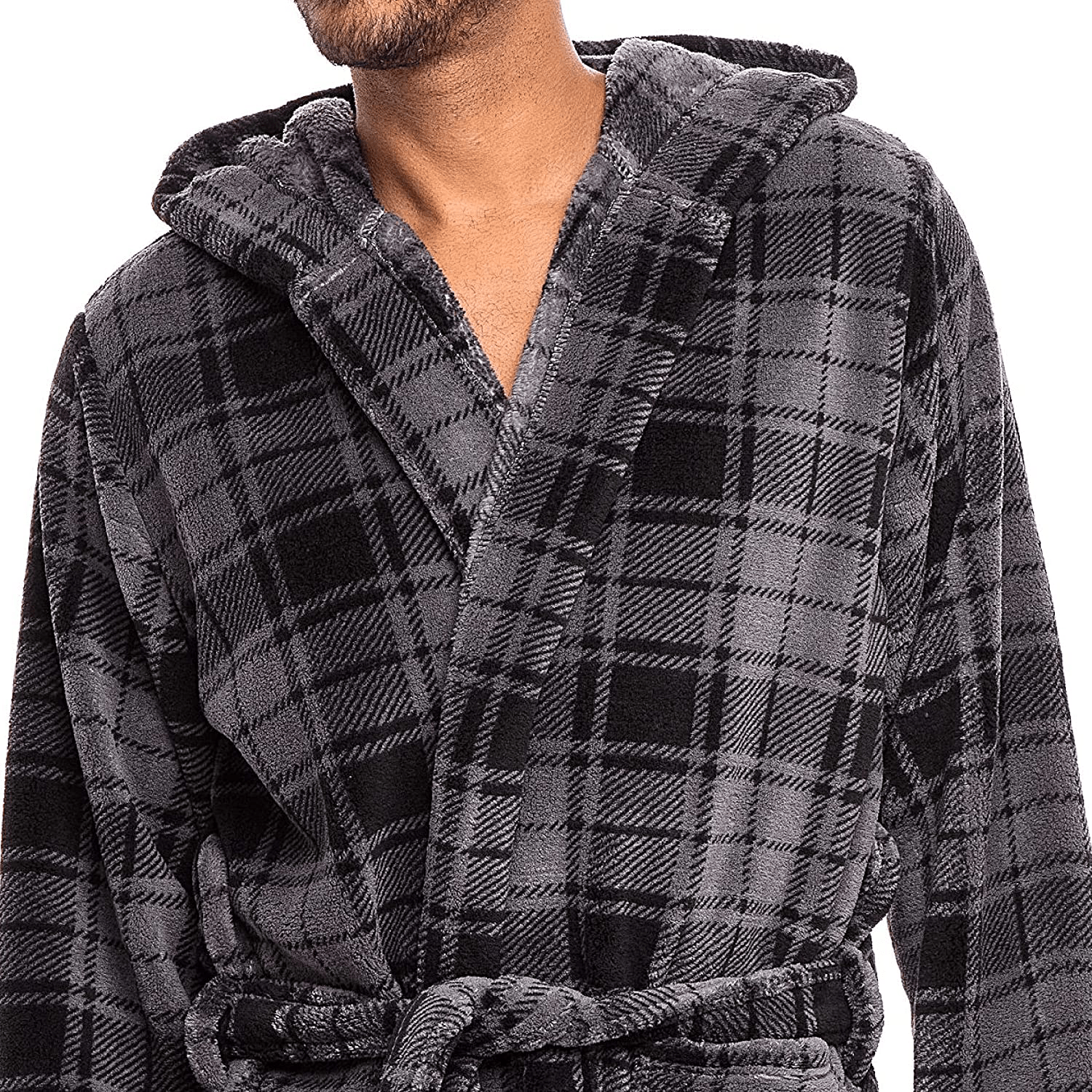 Alexander Del Rossa Men'S Warm Fleece Robe with Hood, Big and Tall Contrast Bathrobe Apparel & Accessories > Clothing > Sleepwear & Loungewear > Robes Kylie Max   