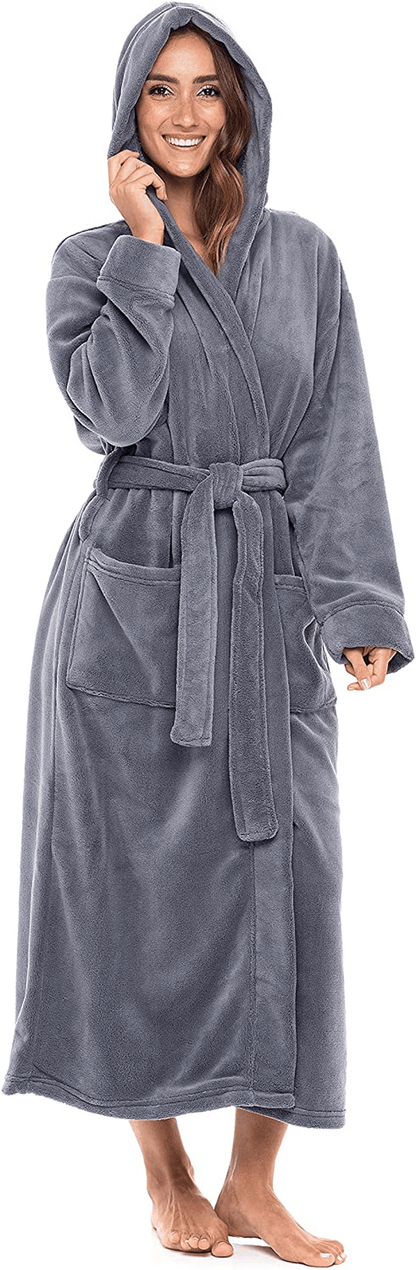 Alexander Del Rossa Women’S Robe, Plush Fleece Hooded Bathrobe with Two Large Front Pockets Apparel & Accessories > Clothing > Sleepwear & Loungewear > Robes Alexander Del Rossa Flint Stone Gray X-Small 