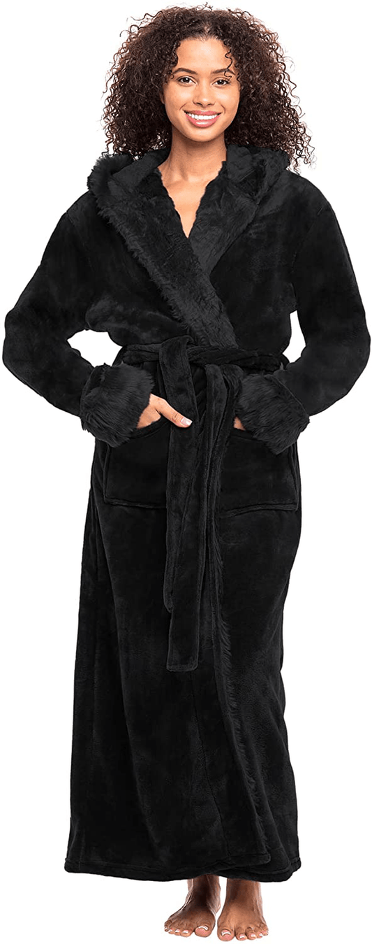 Alexander Del Rossa Women'S Warm Fleece Robe with Hood, Long Faux Fur Plush Bathrobe for Winter Apparel & Accessories > Clothing > Sleepwear & Loungewear > Robes Kylie Max   
