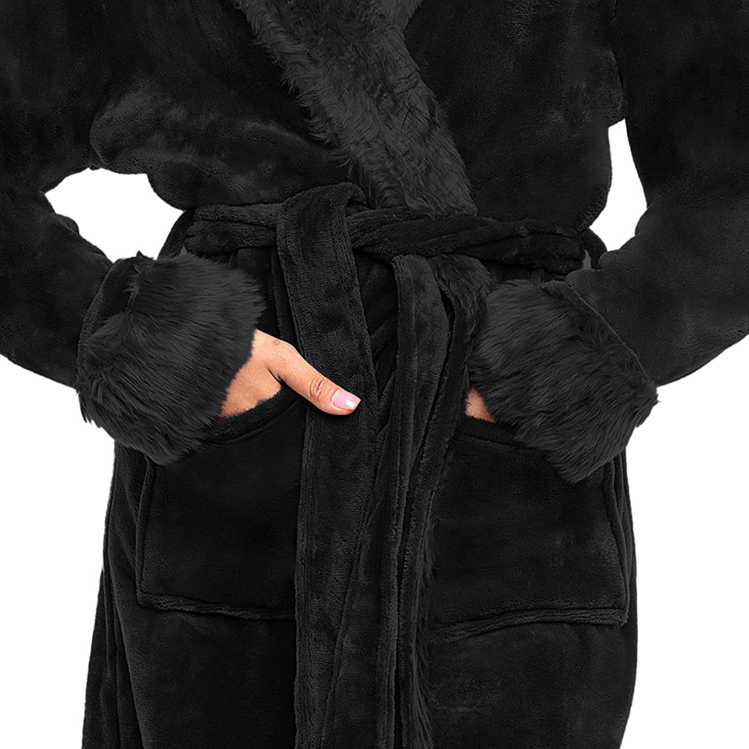 Alexander Del Rossa Women'S Warm Fleece Robe with Hood, Long Faux Fur Plush Bathrobe for Winter Apparel & Accessories > Clothing > Sleepwear & Loungewear > Robes Kylie Max   