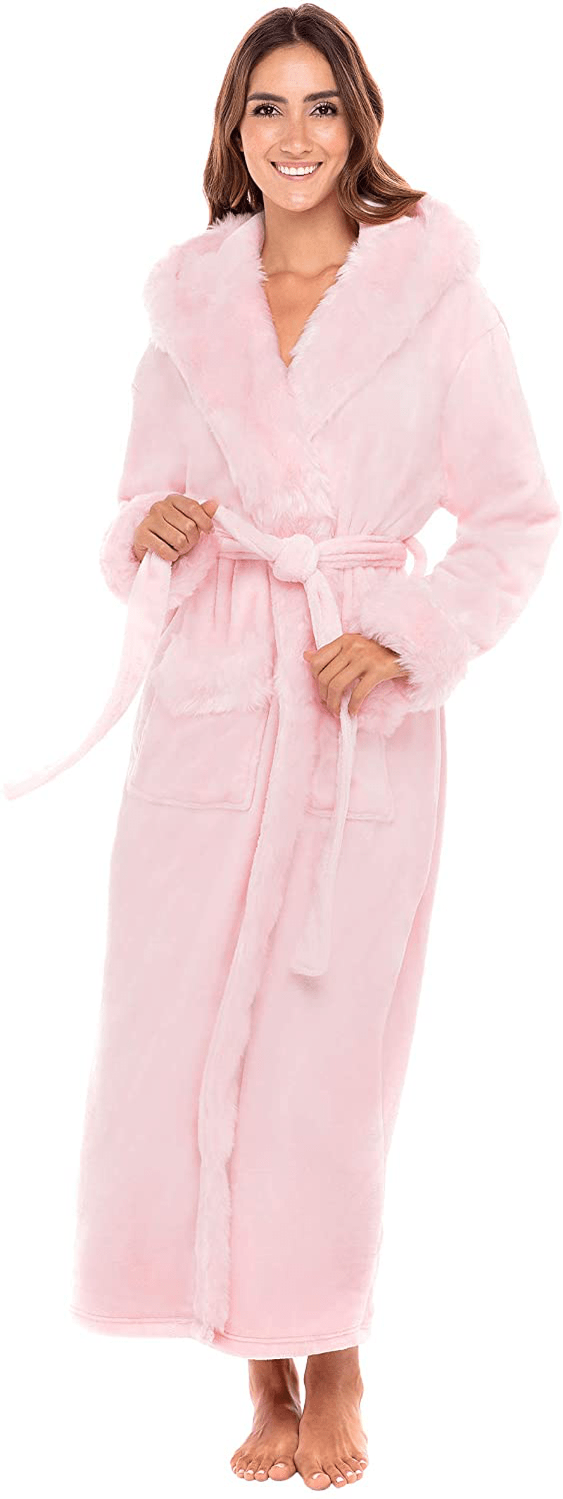 Alexander Del Rossa Women'S Warm Fleece Robe with Hood, Long Faux Fur Plush Bathrobe for Winter Apparel & Accessories > Clothing > Sleepwear & Loungewear > Robes Alexander Del Rossa   