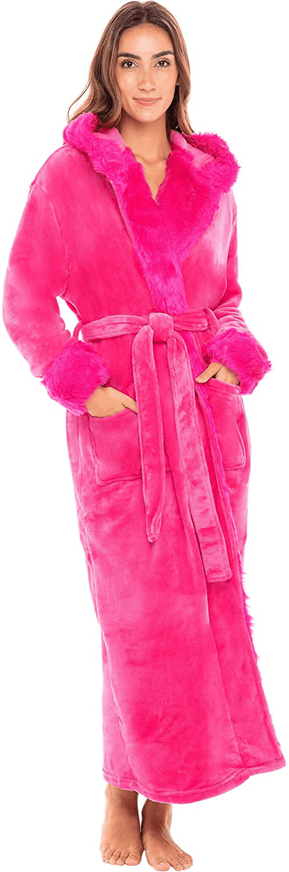 Alexander Del Rossa Women'S Warm Fleece Robe with Hood, Long Faux Fur Plush Bathrobe for Winter Apparel & Accessories > Clothing > Sleepwear & Loungewear > Robes Alexander Del Rossa   