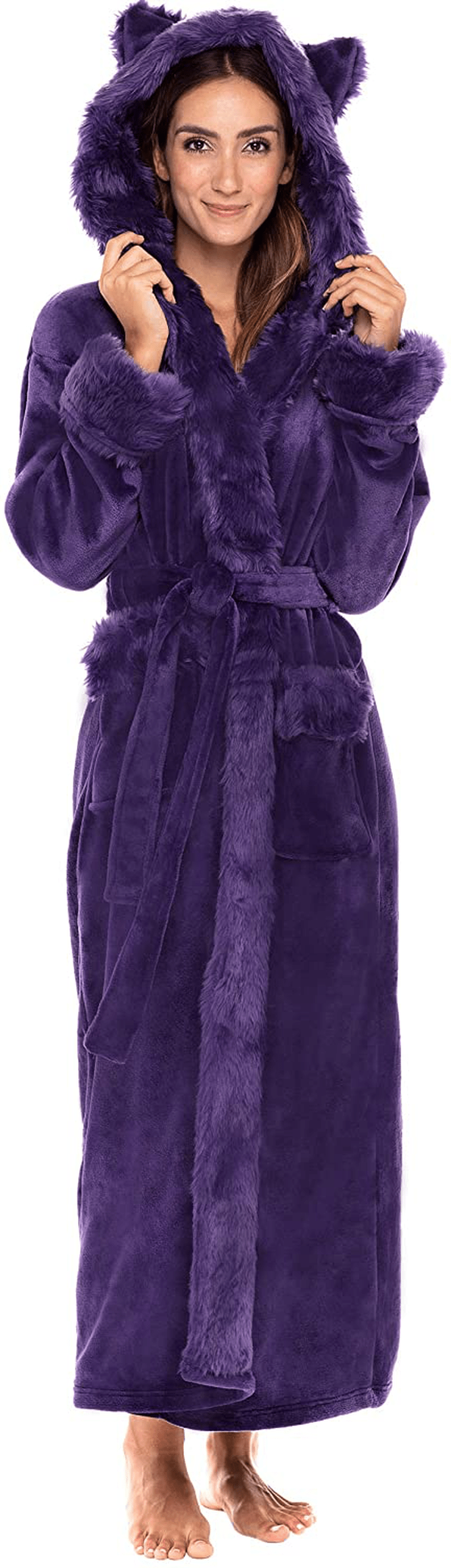 Alexander Del Rossa Women'S Warm Fleece Robe with Hood, Long Faux Fur Plush Bathrobe for Winter Apparel & Accessories > Clothing > Sleepwear & Loungewear > Robes Alexander Del Rossa   