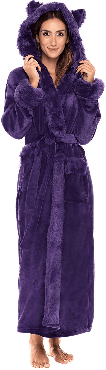 Alexander Del Rossa Women'S Warm Fleece Robe with Hood, Long Faux Fur Plush Bathrobe for Winter Apparel & Accessories > Clothing > Sleepwear & Loungewear > Robes Alexander Del Rossa   