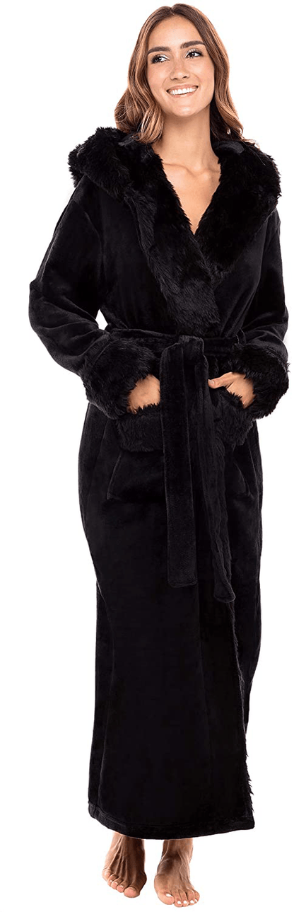 Alexander Del Rossa Women'S Warm Fleece Robe with Hood, Long Faux Fur Plush Bathrobe for Winter Apparel & Accessories > Clothing > Sleepwear & Loungewear > Robes Alexander Del Rossa   
