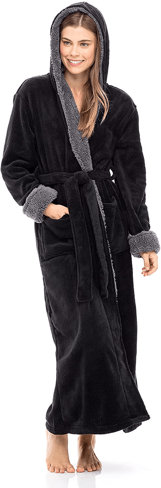 Alexander Del Rossa Women'S Warm Fleece Robe with Hood, Long Plush Sherpa Bathrobe for Winter Apparel & Accessories > Clothing > Sleepwear & Loungewear > Robes Kylie Max   