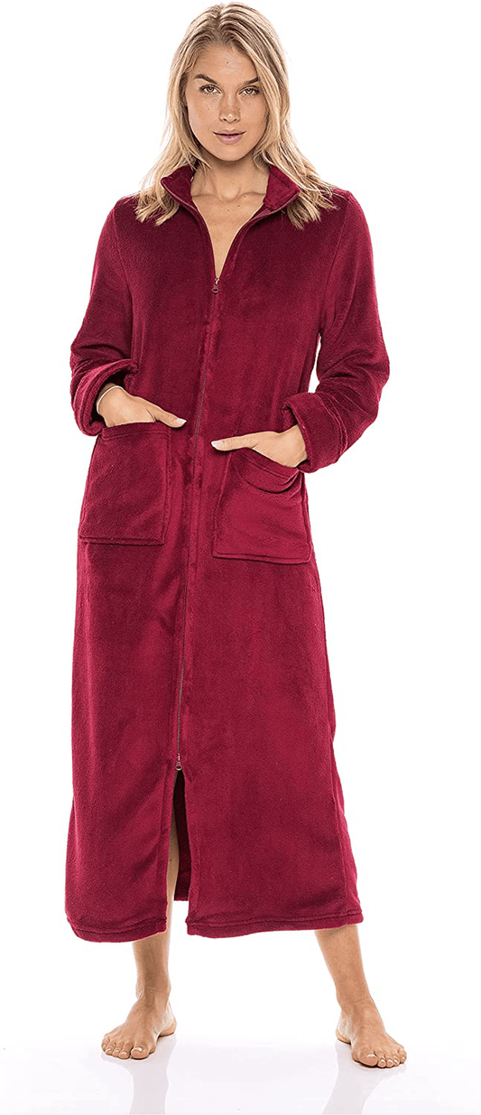Alexander Del Rossa Women'S Zip up Fleece Robe, Long Warm Fitted Bathrobe Apparel & Accessories > Clothing > Sleepwear & Loungewear > Robes Kylie Max   