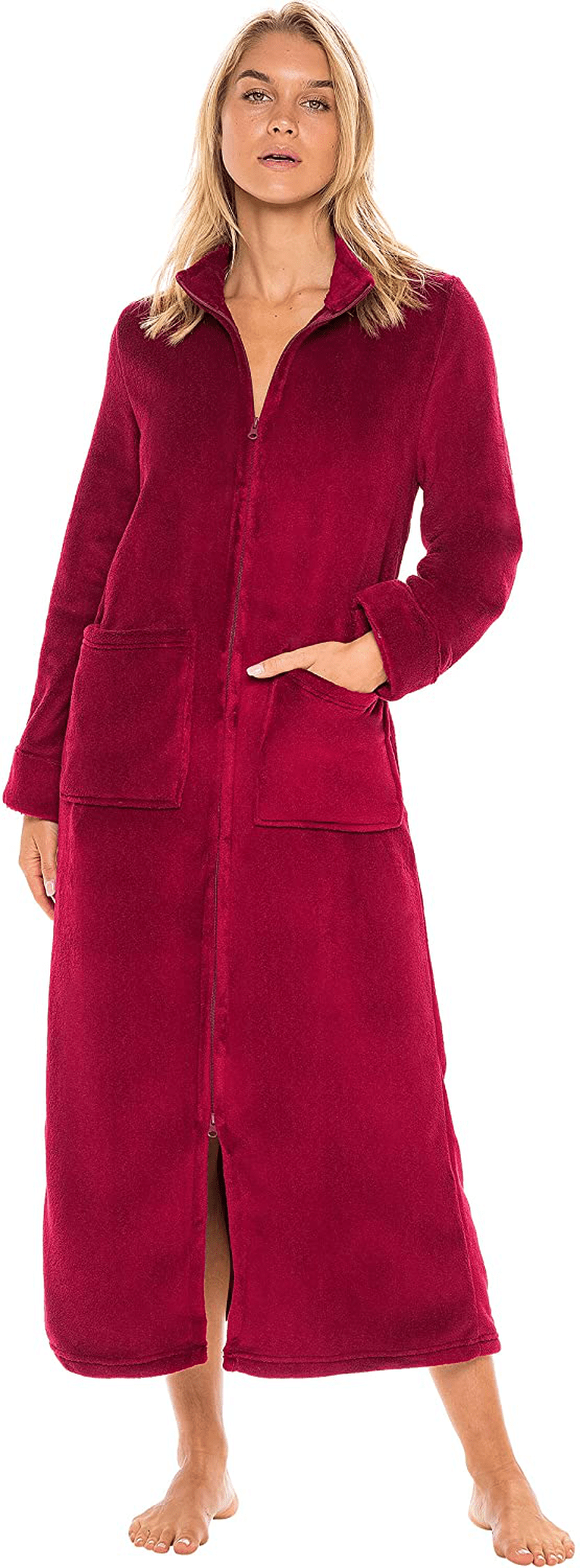 Alexander Del Rossa Women'S Zip up Fleece Robe, Long Warm Fitted Bathrobe Apparel & Accessories > Clothing > Sleepwear & Loungewear > Robes Kylie Max   