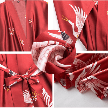 Algerc Women Kimono Robes Satin Dressing Gown Crane and Blossoms Sleep Lounge Nightwear Short Silk Bride Bridesmaid Robe Apparel & Accessories > Clothing > Sleepwear & Loungewear > Robes Algerc   