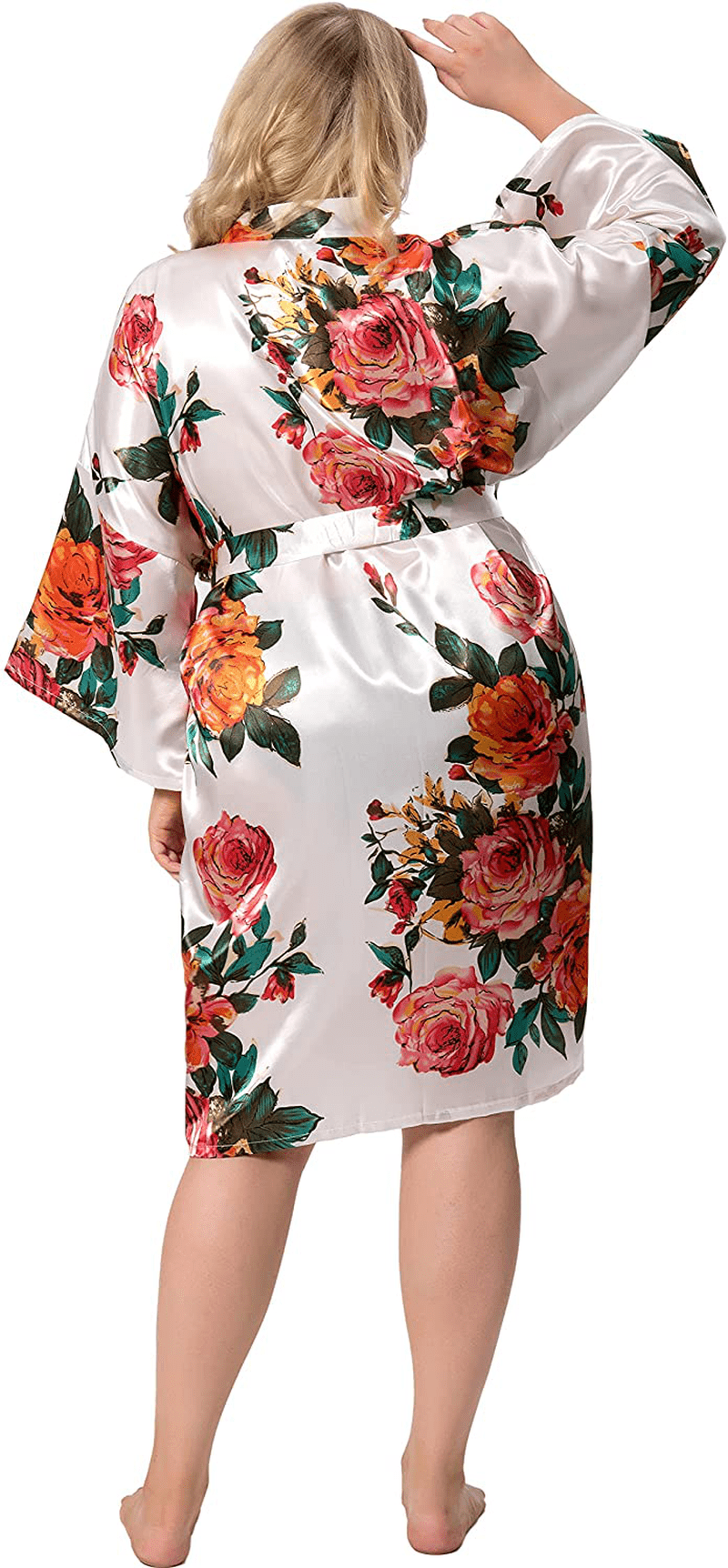 ALHAVONE Women'S Rose Flowers Silky Satin Short Kimono Robe for Wedding Getting Ready Apparel & Accessories > Clothing > Sleepwear & Loungewear > Robes ALHAVONE   