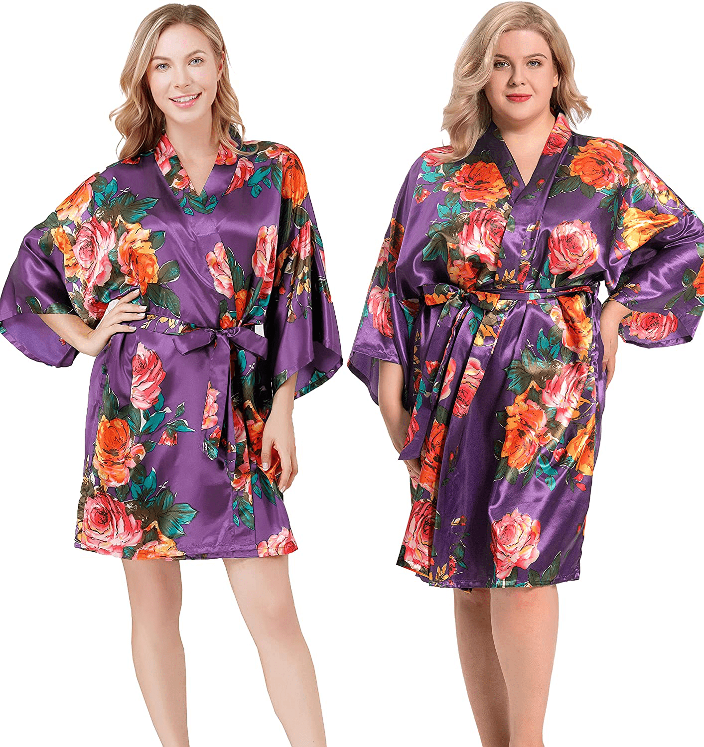ALHAVONE Women'S Rose Flowers Silky Satin Short Kimono Robe for Wedding Getting Ready Apparel & Accessories > Clothing > Sleepwear & Loungewear > Robes ALHAVONE Purple XX-Large-3X-Large 