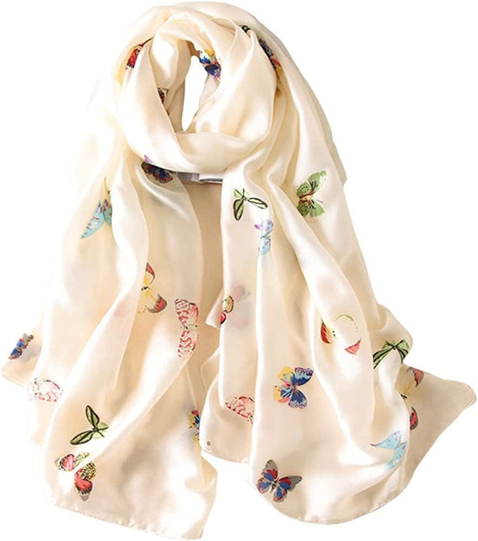 Alice Women Classy Silky Satin Butterfly Print Long Scarf Shawls Wraps Apparel & Accessories > Clothing Accessories > Scarves & Shawls Alice Beige  