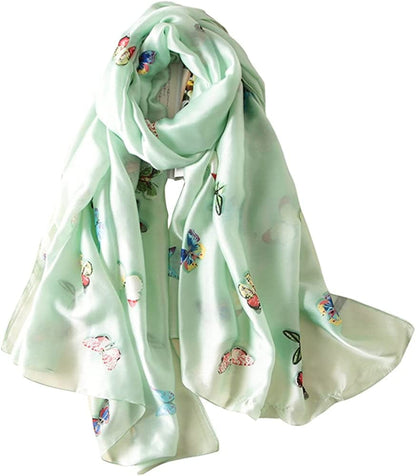 Alice Women Classy Silky Satin Butterfly Print Long Scarf Shawls Wraps Apparel & Accessories > Clothing Accessories > Scarves & Shawls Alice Mint Green  