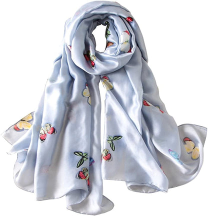 Alice Women Classy Silky Satin Butterfly Print Long Scarf Shawls Wraps Apparel & Accessories > Clothing Accessories > Scarves & Shawls Alice Light Blue  