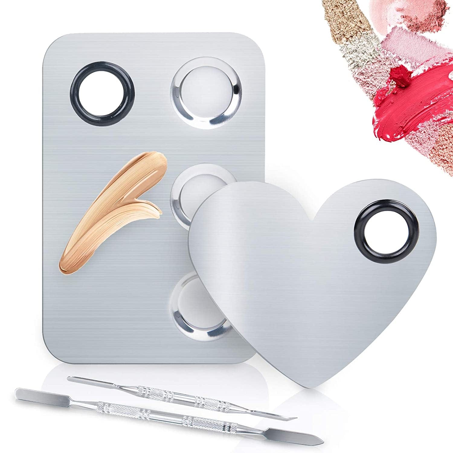 ALIOBC 2Pcs Pro Makeup Palette, as a Mirror Stainless Steel Metal Cosmetic Makeup Mixing Palette with Spatula Artist Tool for Beauty Salon Color Cream Mixing Pallet Health & Beauty > Personal Care > Cosmetics > Cosmetic Tools > Makeup Tools ALIOBC   