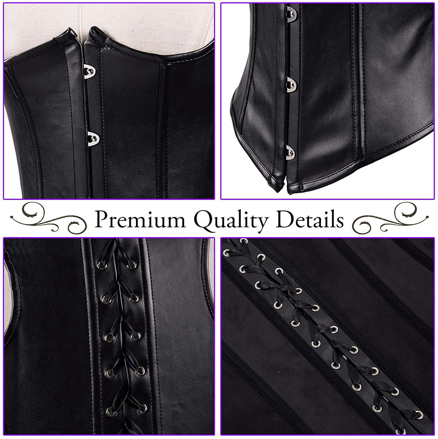Alivila.Y Fashion Corset Womens Faux Leather Steampunk Corsets Victorian Bustier Top Apparel & Accessories > Clothing > Underwear & Socks > Lingerie Alivila.Y Fashion   