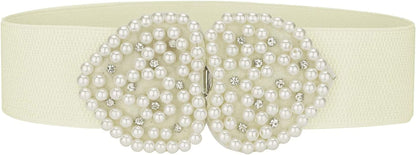 Allegra K Heart Shape Design Faux Pearl Rhinestone Decor Waist Belts for Women Apparel & Accessories > Clothing Accessories > Belts Allegra K White One Size 