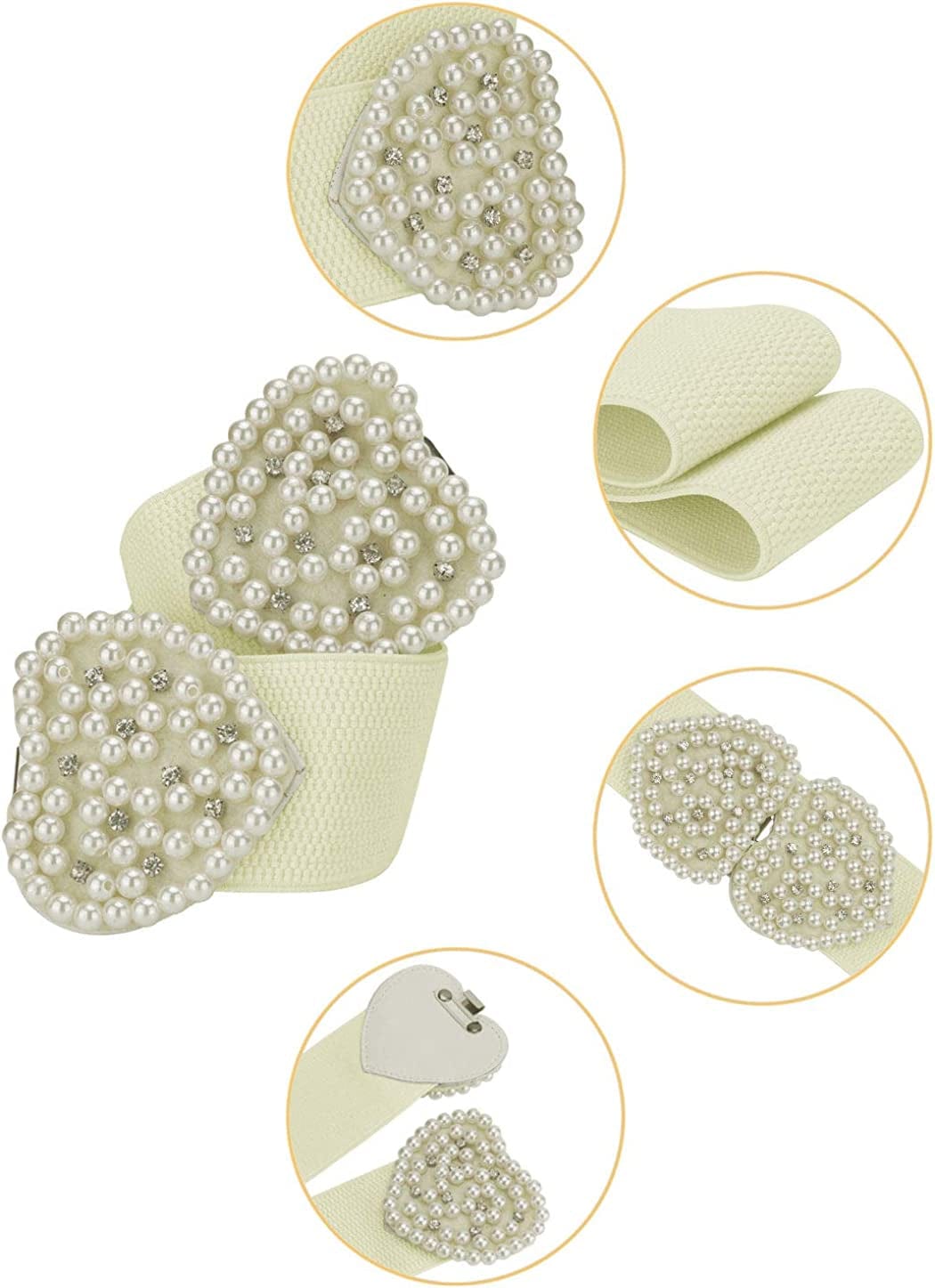 Allegra K Heart Shape Design Faux Pearl Rhinestone Decor Waist Belts for Women Apparel & Accessories > Clothing Accessories > Belts Allegra K   