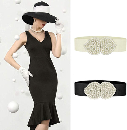 Allegra K Heart Shape Design Faux Pearl Rhinestone Decor Waist Belts for Women Apparel & Accessories > Clothing Accessories > Belts Allegra K   